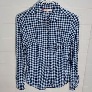 JUDE CONNALLY Taylor Gingham Button Up Shirt Women's XS Blue White Gold Buttons